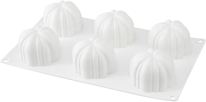 Restaurantware-Pastry Tek 6 Cavities Pumpkin Cake Mold, 1 Oven-Ready 3D Pumpkin Mold - Flexible, Freezable, White Silicone Baking Mold, Easy Release, For Baking Treats