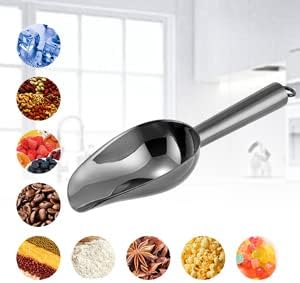 6 Ounce Ice Scoop Set of 2, E-far Platinum Black Stainless Steel Small Scoops for Ice Cube/Candy/Flour/Sugar, Metal Utility Scoops for Canisters, Baking, Kitchen Pantry, Rust Free