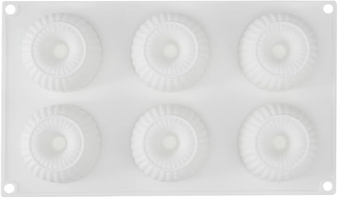 Pastry Tek 6 Cavities Donut Pans, 10 Ridge Design Donut Molds - Oven-Ready, Flexible, White Silicone Bagel Pans, Freezable, Easy Release - Restaurantware
