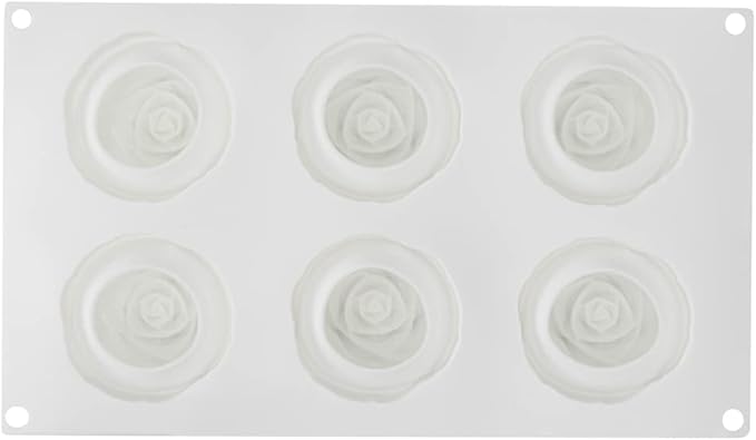Pastry Tek 6 Cavities Rose Baking Molds, 10 Oven-Ready 3D Rose Molds - Flexible, Freezable, White Silicone Chocolate Molds, Easy Release, For Making Candies or Chocolates - Restaurantware