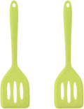 2Pack Small Silicone Turner High Heat Resistant Slotted Spatula for Fish, Eggs, Pancakes and More (12 IN, Green)