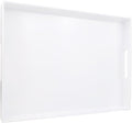 White Serving Tray for Coffee Table, Rectangular Plastic Decorative Tray with Handles for Entertaining, Outdoor Patio, Living Room, Ottoman, Bathroom Counter, 11.8”*15.7”*1.6”