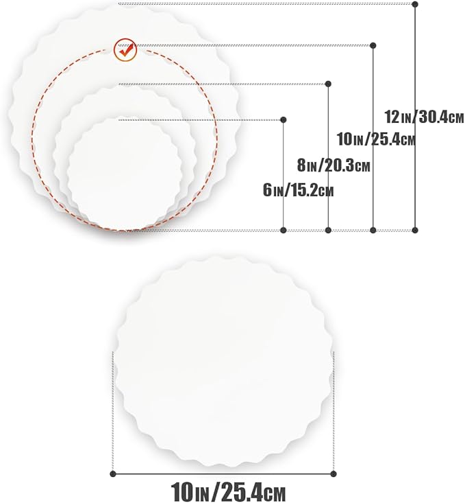 qiqee 10 Inch White Wave Cake Boards Round 50-Packs Circles Rounds Base Food-Grade Cardboard Wave Cake Plate（Thinner But Stronger）