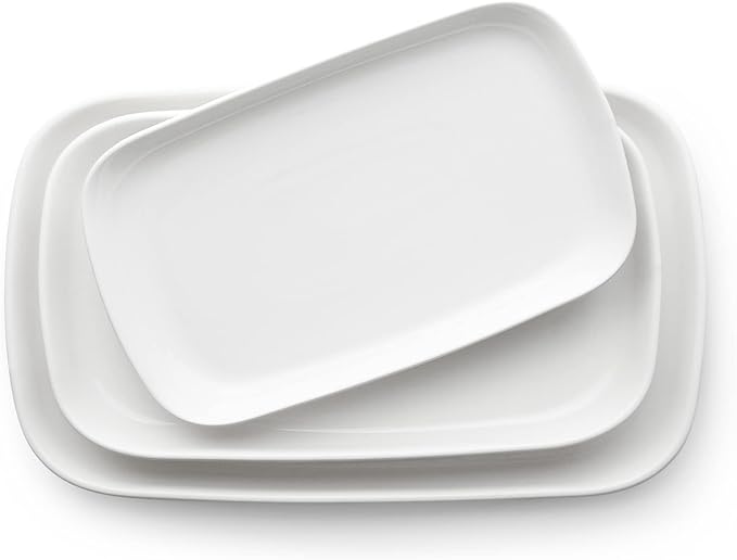 DOWAN Serving Platters and Trays for Wedding Decor, 16"/14"/12" Serving Dishes for Entertaining, White Porcelain Plates Set of 3