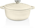 Trustmade 4.5 QT Cast Iron Dutch Oven, Enamel Coated Cookware Pot with Self Basting Lid for Home Baking, Braiser, Cooking, White