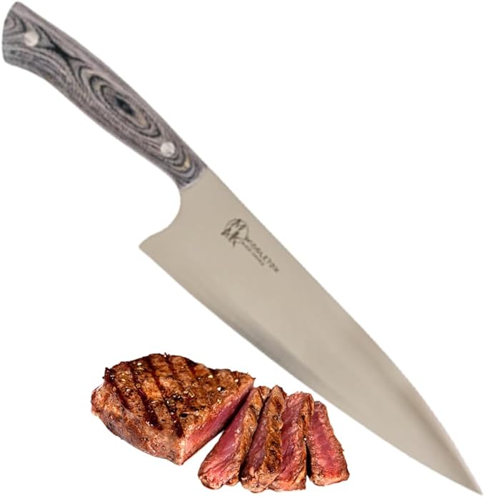Middleton Made Knives Echo 8 Inch Chef Knife - Handmade Professional Chef Knife - Chefs Knife Made with AEB-L Stainless Steel - USA Made Knife - Great Chef Gifts - Charcoal