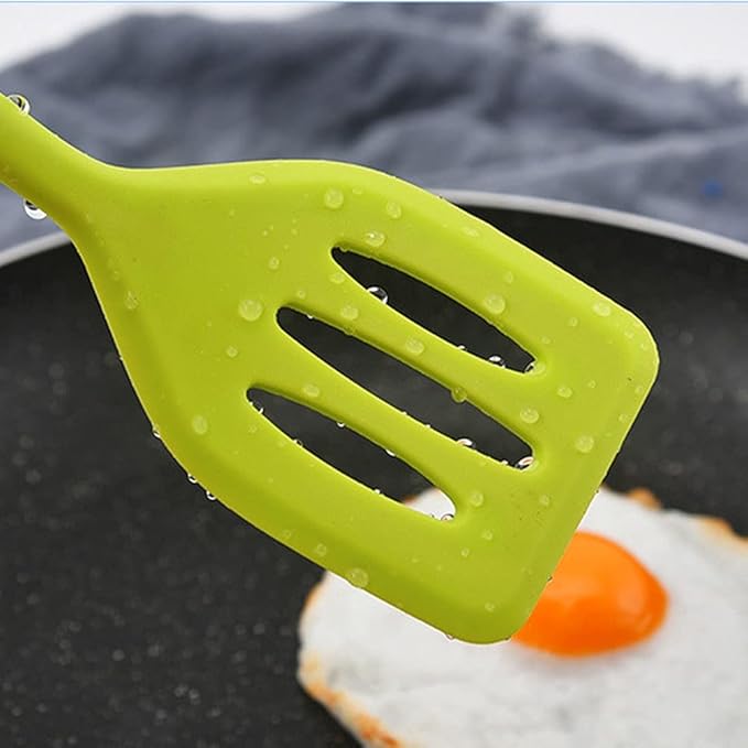 2Pack Small Silicone Turner High Heat Resistant Slotted Spatula for Fish, Eggs, Pancakes and More (8.2 IN, Black)