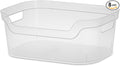 Sterilite 5.25x9.5x13 In Medium Polished Open Scoop Front Storage Bin w/Comfortable Carry Through Handles for Household Organization, Clear (8 Pack)