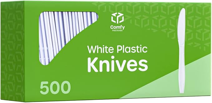 Comfy Package [500 Count Heavy Duty White Plastic Knives, Extra Heavyweight Disposable Knives Perfect for Restaurants, Parties, and Dinner