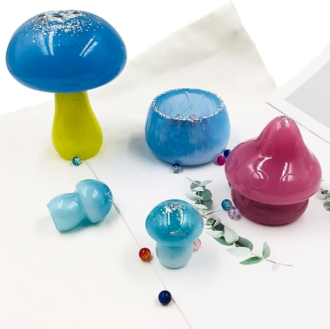 6 Pcs Mushroom Resin Molds, FineGood Resin Molds Silicone Mushroom Jar Mold DIY Crafting Silicone Molds for Epoxy Resin Storage Box Decoration