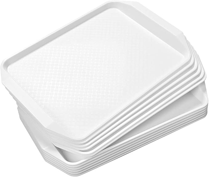 12-Piece White Plastic Fast Food Serving Trays,16.83 by 11.92-Inch