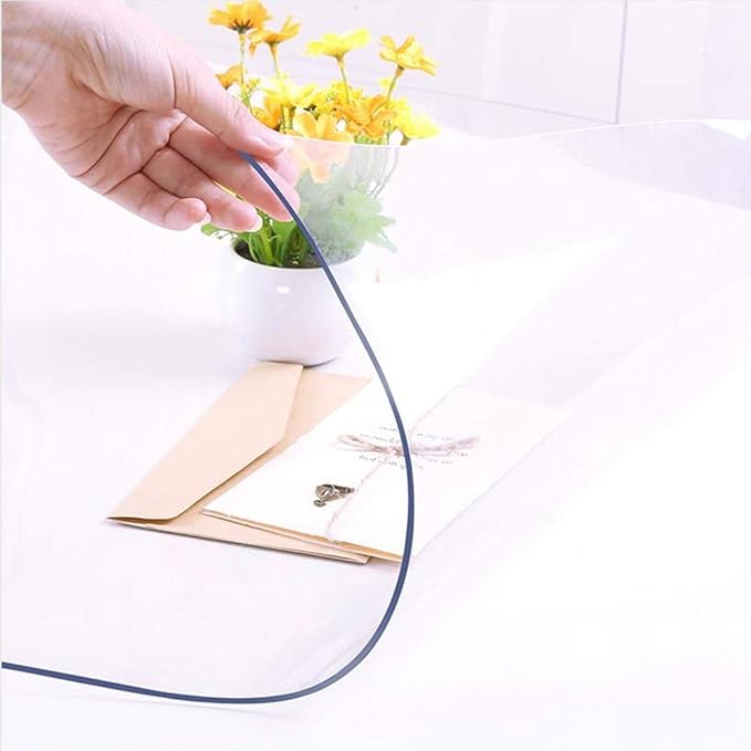 NECAUX Custom 36 x 63 Inch Clear Table Cover Protector, 1.5mm Thick Plastic Waterproof Heavy Duty Desk Pad Mat Non-Slip Tablecloth Protector for Coffee Table, Sofa Table, Dining Room Table, Countertop