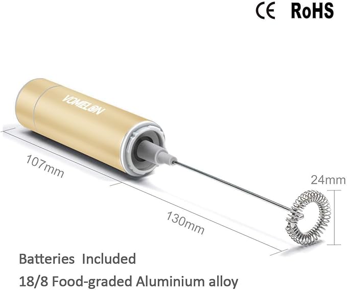 Electric Milk Frother Handheld,Travel Coffee Drink Mixer Batteries Included, 304 Stainless Steel Whisk for latte Cappuccino,Bulletproof Coffee Hot Chocolate,Egg-Beige