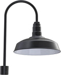 Steel Lighting Co. Gardena Barn Light | Outdoor Pole Top Mounted | 16" Dome | Upslope Gooseneck with Slip Fitter for 2-3/8" Standard Poles | Made in America | Matte Black Exterior/White Interior