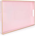 Gifturbo Pink Serving Trays,Decorative Serving Tray with Handles, Coffee Table Rectangular Trays Plastic Tray for Ottoman Bathroom,Living Room, 15.7” x 10.2” x1.37”