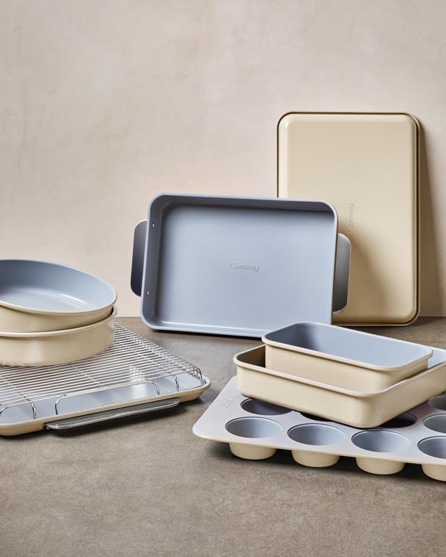 Caraway Non-Stick Ceramic 9” Square Pan - Naturally Slick Ceramic Coating - Non-Toxic, PTFE & PFOA Free - Perfect for Brownies, Lemon Bars, Cakes, & More - Gray
