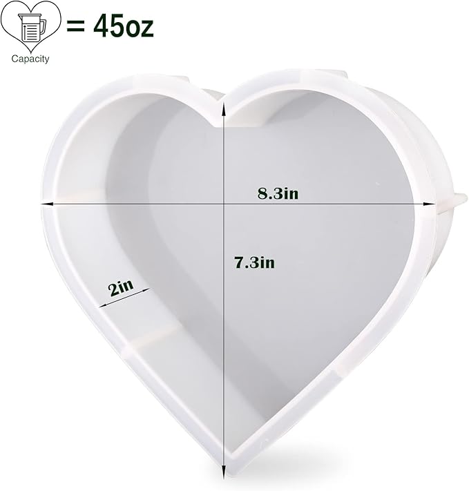 Large Silicone Molds for Resin, Heart Resin Mold, Epoxy Resin Molds for Flowers Preservation, Resin Art Casting, DIY Wedding, Valentine, Home Decors (8.3'' x 2'')
