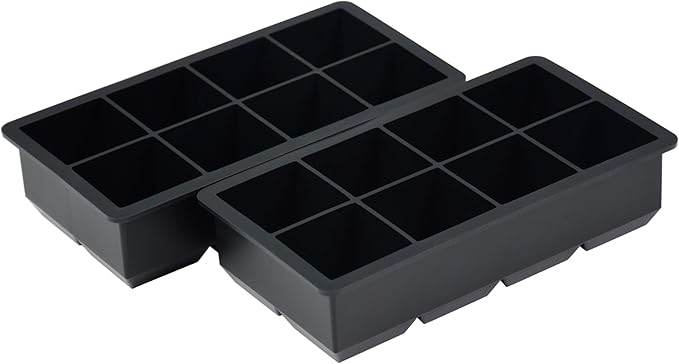 Bangp Large Ice Cube Tray with Bin and Tongs,2 Pack Large Size Silicone Ice Cube Trays for Whiskey, Big Square Ice Cube Molds Making 16 Giant Ice Cubes for Whiskey Cocktails Bourbon