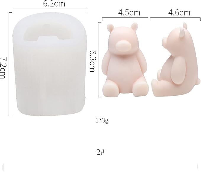 2 pcs Cute Bear Mold Bear Silicone Wave Spiral Candle Mold - Silicone Resin Casting Molds for Candle & Resin & Soap Craft Supplies