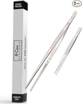 8-CREW KITCHEN Professional Chef Tongs 2 pc Set - 12” 304 Stainless Steel Tweezer for Cooking and Multi-Use - 6” Culinary Tweezer for Plating, Bar and Food Decorating