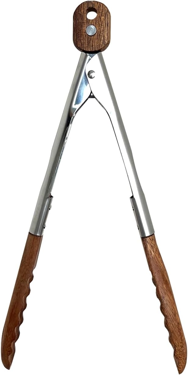 Lee's Clover Wooden Tongs for Cooking with Walnut Wood Tips & Stainless Steel Handle – Food & Kitchen Tongs for Serving, Salad, BBQ, Buffet, Grill (Small)