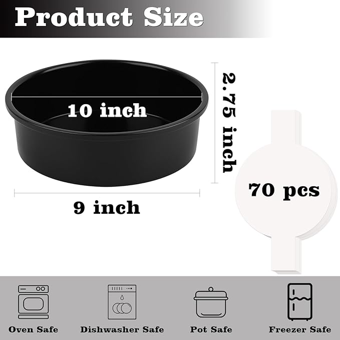 HUAKENER 10 Inch Cake Pan - Set of 2 Round Cake Pans with 70 Pieces Parchment Paper, Non-stick Cake Baking Pans, Dishwasher Safe