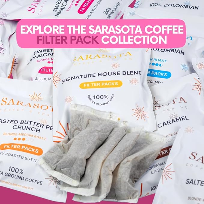 Ground Flavored Coffee In Filter Packs | Medium Roast Low Acid Mold Free Pouches | Sampler Packets | Sweet Cream Jamaican Me Crazy Gourmet Powder Bags for 10-12 Cup Drip Maker | Highest Rated Individual Premeasured Coffee