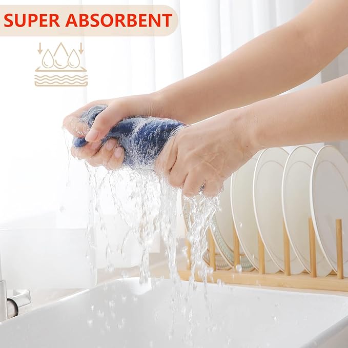 Homaxy 100% Cotton Waffle Weave Kitchen Dish Cloths, Ultra Soft Absorbent Quick Drying Dish Towels, 12 x 12 Inches, 6-Pack, Navy Blue