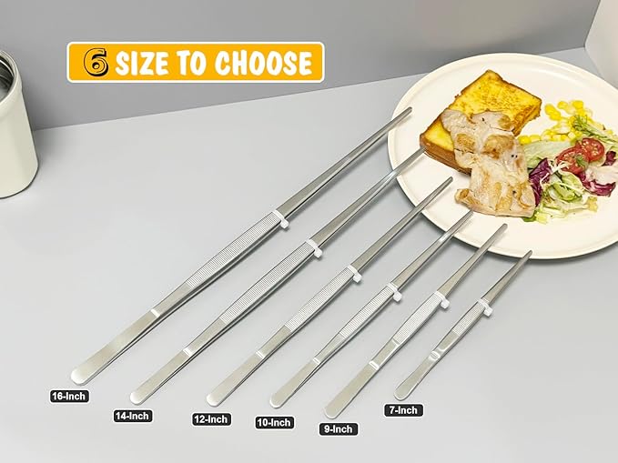 JETKONG 9 Inch Stainless Steel Kitchen Tweezers Multi-function Precision Serrated Tips Cooking Tweezers Chef Plating Tongs