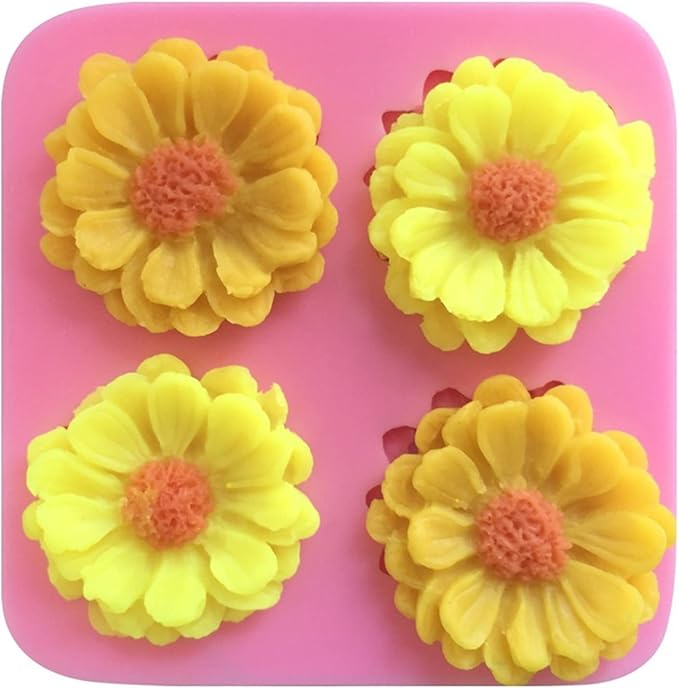 Chrysanthemum Daisy Flower Fondant Cake Silicone Mold, 4 Cavities Chocolate Candy Sugar Cupcake Cookies Mold Polymer Clay Resin Epoxy Mold Bakeware Pastry Tool