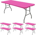 6 Pack Fitted Tablecloth for 6 Foot Rectangle Tables, Hot Pink Elastic Outdoor Picnic Table Cover, Washable Stretch Folding Table Cloths 6 ft for Camping Party Patio Kitchen Banquet, 30" W x 72" L