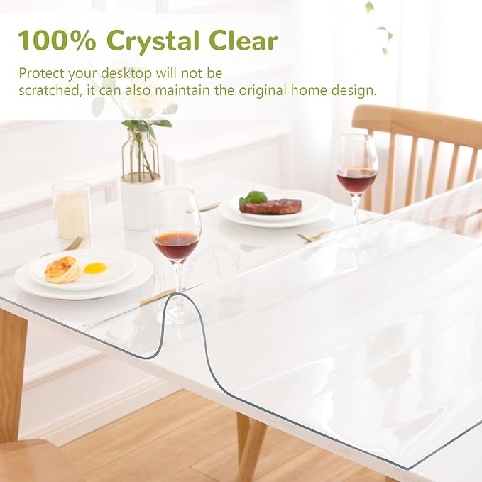 48 x 96 Inch Clear Table Cover Protector, Clear Table Protector for Dining Room Table, 1.5mm Plastic Table Cover, Waterproof Table Pad for Kitchen, Office