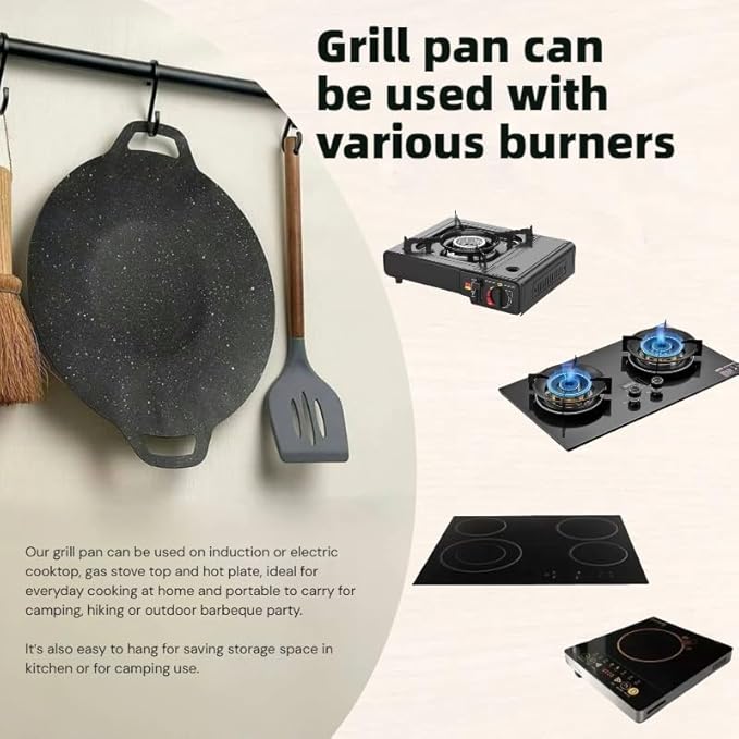 Grill pan,grill pan for indoor cooking,grill pans for stove tops,15" Round BBQ Griddle for Induction,Gas Stove, Electric Cooktop, Indoor or Outdoor Grilling.