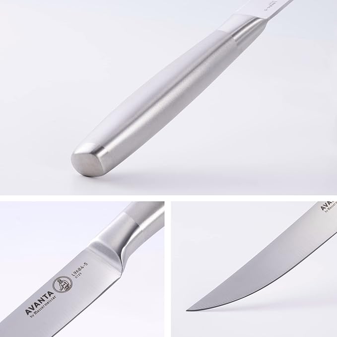 Messermeister Avanta Forged 5” Fine Edge Steak Knife Set - Pack of 2 - German X50 Stainless Steel - Rust Resistant & Easy to Maintain - 8 Steak Knives Total