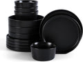 Stone Lain Celina Stoneware 12-Piece Dinnerware Set, Cereal and Pasta Bowls, Black, Coupe