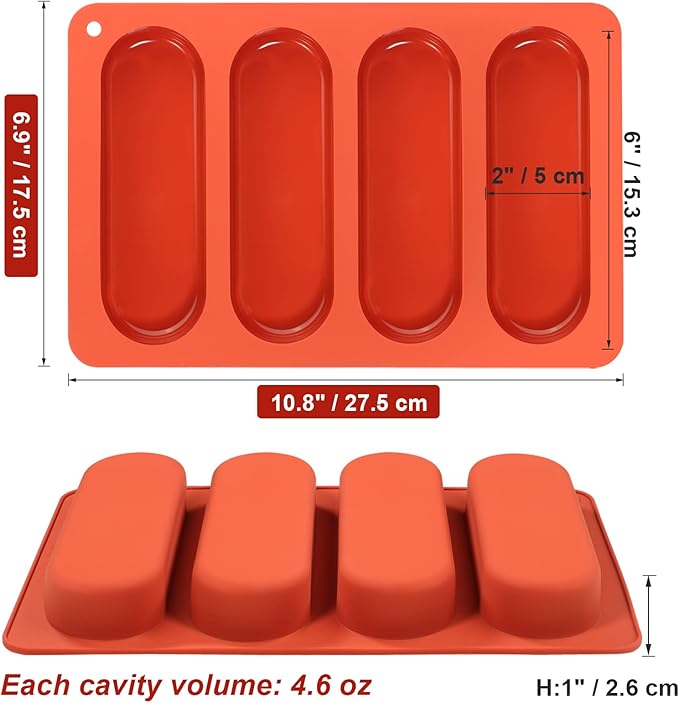 Webake 6 Inch Hot Dog Bun Pan, 2 Pack SIlicone Hotdog Bun Molds Nonstick Bread Forms, Mini Baguette Sandwich Baking Tray for Hot Dog Bun Rolls Cake and Eclair