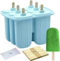 Bangp Popsicle Molds 6 Pieces,Silicone Ice Pop Molds BPA Free,Homemade Popsicle Maker,Reusable Easy Release Ice Pop Maker for Kids,with 50 Popsicle Sticks and 50 Popsicle Bags(Blue)