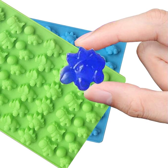 KRLIFCSL Mini Gummy Dinosaur Silicone Candy Molds, Non-Stick Chocolate Molds for Making Fruit Gummies, Chocolates, Vitamin Candy, Party Novelty Gift, Pack of 4 with 4 Droppers (Mini Dinosaur)