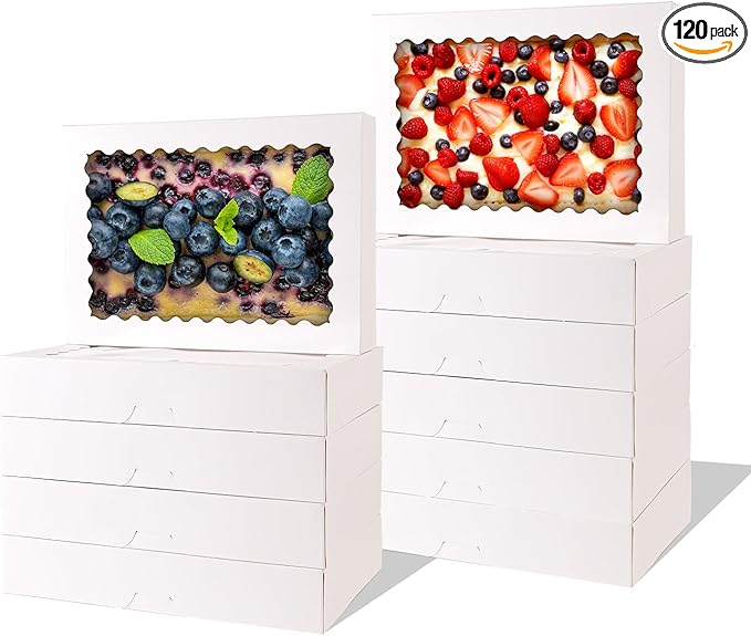 24pcs Cookie Boxes,14x10x2.5 Inch Large Bakery Boxes with Window for Pies Chocolate Strawberries Muffins Donuts Pastry Dessert Christmas(White) (White, 14 * 10 * 2.5inch/24pcs)