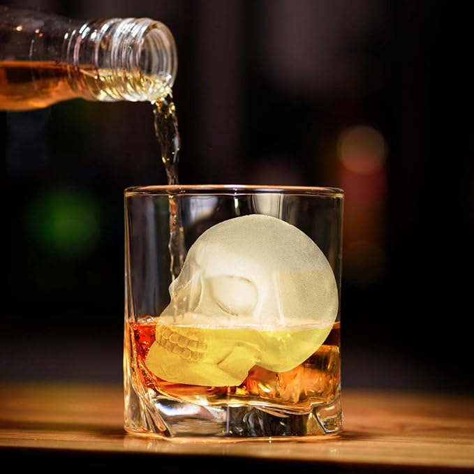 Extra Large 3D Skull Ice Cube Mold Silicone Ice Molds for Whiskey Ice Cube Trays with Funnel for Big Mouth Cup Skull Ice Maker with Resin Chocolate sugar Whiskey Ice Mold for Parties (1 PCS)