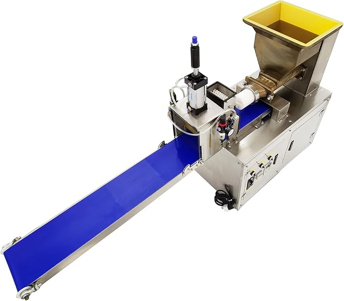 Dough Quantitative Dividing and Cutting Machine Pneumatic Dough Divider Cutter Electric Dough Lump Spacer 0.35oz-17.64oz Dough Divider Cutter Press Machine with Conveyor Belt