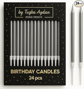 by Tugba Aydan - Silver Birthday Candles - 24 Count Long Thin Silver Birthday Candles for Cake, Metallic Cake Candle for Birthday, Party Candles