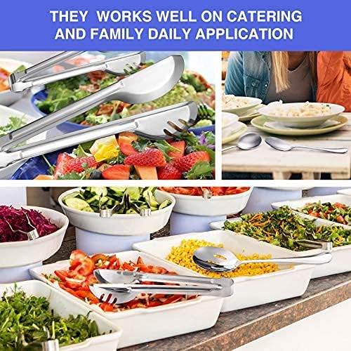 Patelai 4 Pieces Christmas Stainless Steel Silver Serving Utensils Set 8.7" Large Spoons and Slotted Spoon 9.45" Tong 9" Forks Flatware Wedding Party Buffet Banquet Cooking Kitchen Catering