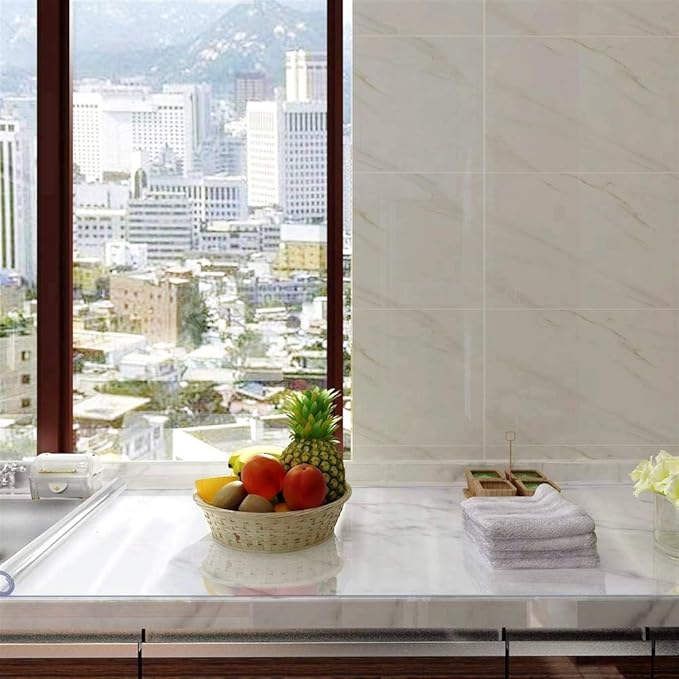 NECAUX Custom Multi-Size 1.5mm Thick Clear PVC Table Cover Protector - 46 X 90 Inches Large Wood Furniture Office Desk Protective Plastic Vinyl Dining Coffee End Tabletop Pad