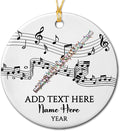 Customized Text/Year/Name Flute Player Ceramic Ornament, Personalized Xmas Ornaments Gift for Flautist Instrument Lover Brother Sister Dad Mom Daughter Son, Unique Flute Musical Ceramic Ornament