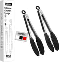 Premium Stainless Steel Heat Resistant Kitchen Tongs for cooking,set of 9" and 9" (Black),Non Scratch Silicone cooking Tong Tip for Cooking Pans,Strong Grip BBQ tongs for Grabbing Hot Food