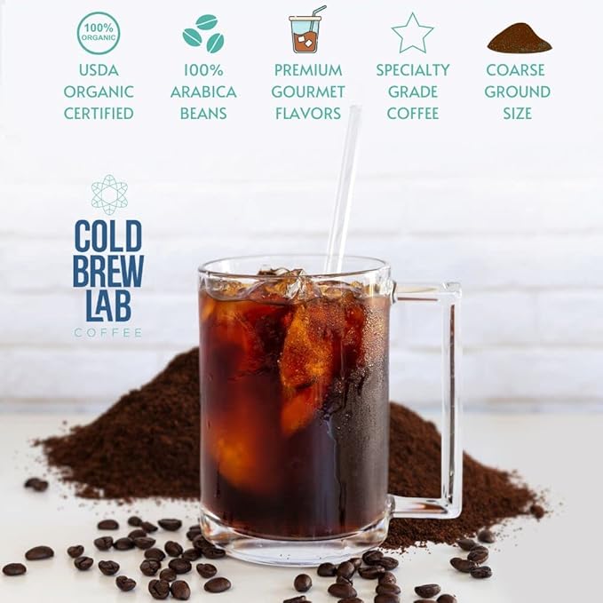 Cold Brew Organic Coarse Ground Flavored Coffee, Pumpkin Spice Flavor, Dark Roast, Colombian Supremo, Coarse Grind for Cold Brew Coffee & French Press,1 LB