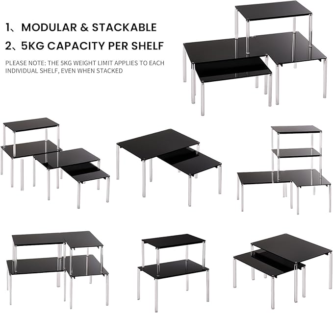 Cabinet Organizer Acrylic Spice Rack, 4 Pack Stackable Shelf Riser for Kitchen Pantry Countertop, Expandable Storage Organizer for Bathroom Office