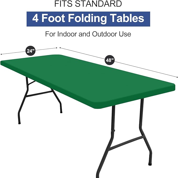 homing Rectangle Table Cloth Cover, Waterproof Polyester Elastic Fitted Tablecloth, Fits for 4 Foot Folding Tables, Washable Table Protector for Christmas, Holiday, Party (Hunter Green, 24" x 48")