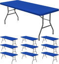 10 Pack Stretch Fabric Table Top Cap Cover, fits 6' Tables, Spandex Table Covers Washable Elastic Rectangle Tablecloth Protector for Indoor Outdoor Party Picnic Wedding, Royal Blue, 30" W x 72" L